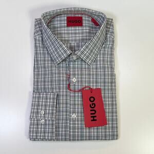 Hugo by Hugo Boss Men's Kenno Slim check Dress Shirt green 17.5 $98